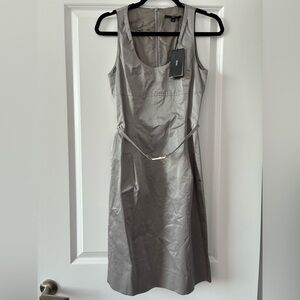 NWT Hugo Boss Size 4 Sleeveless Silver Knee-Length Dress with Thin Belt